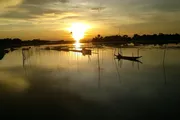 Fishing boats in goldent sunset
