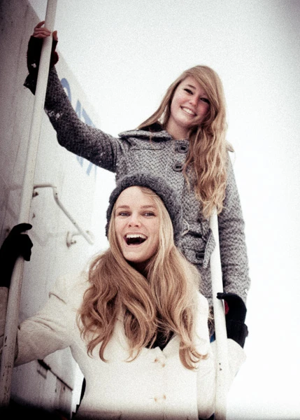 Sisters on a train